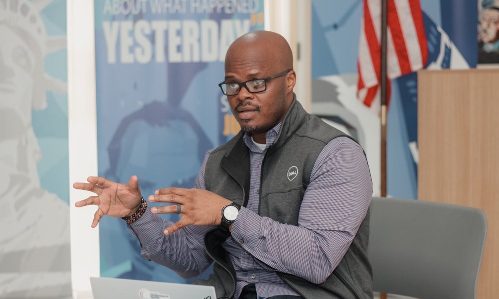 Mobolaji speaking at a U.S. Embassy workshop